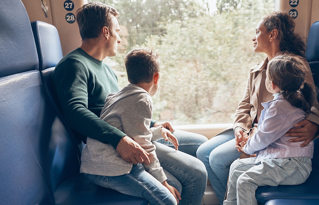 Family on train enroute Energylandia