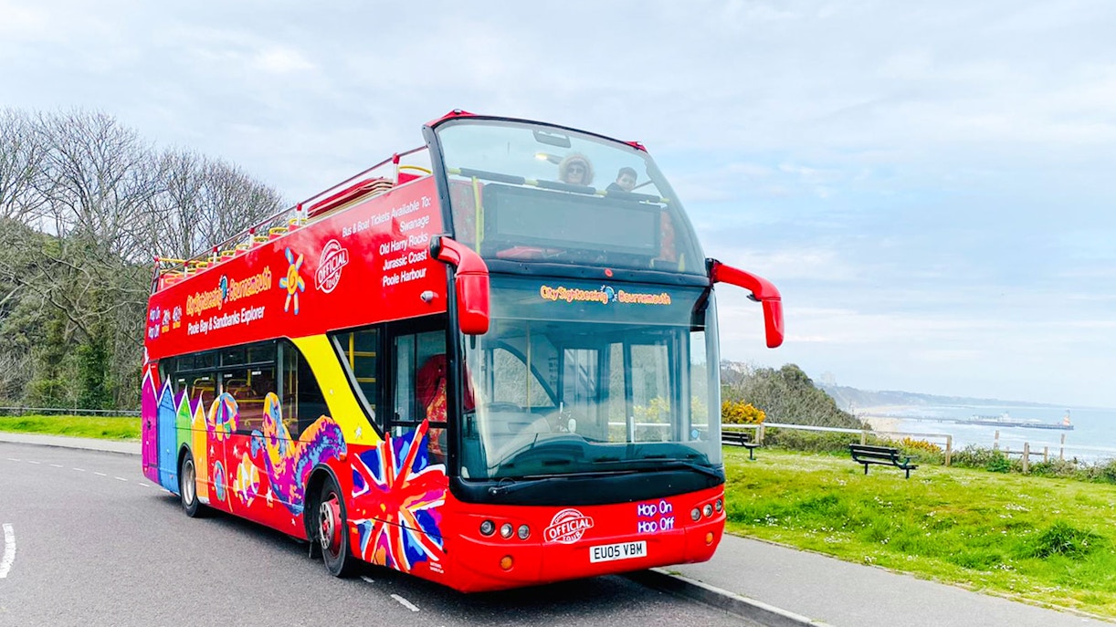 Bournemouth Hop on Hop off bus crossing Poole Harbour