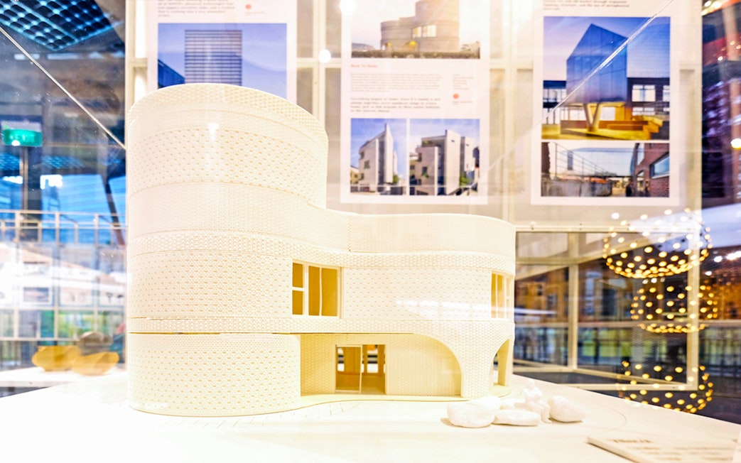 Model of architectural design at Red Dot Design Museum, Singapore.