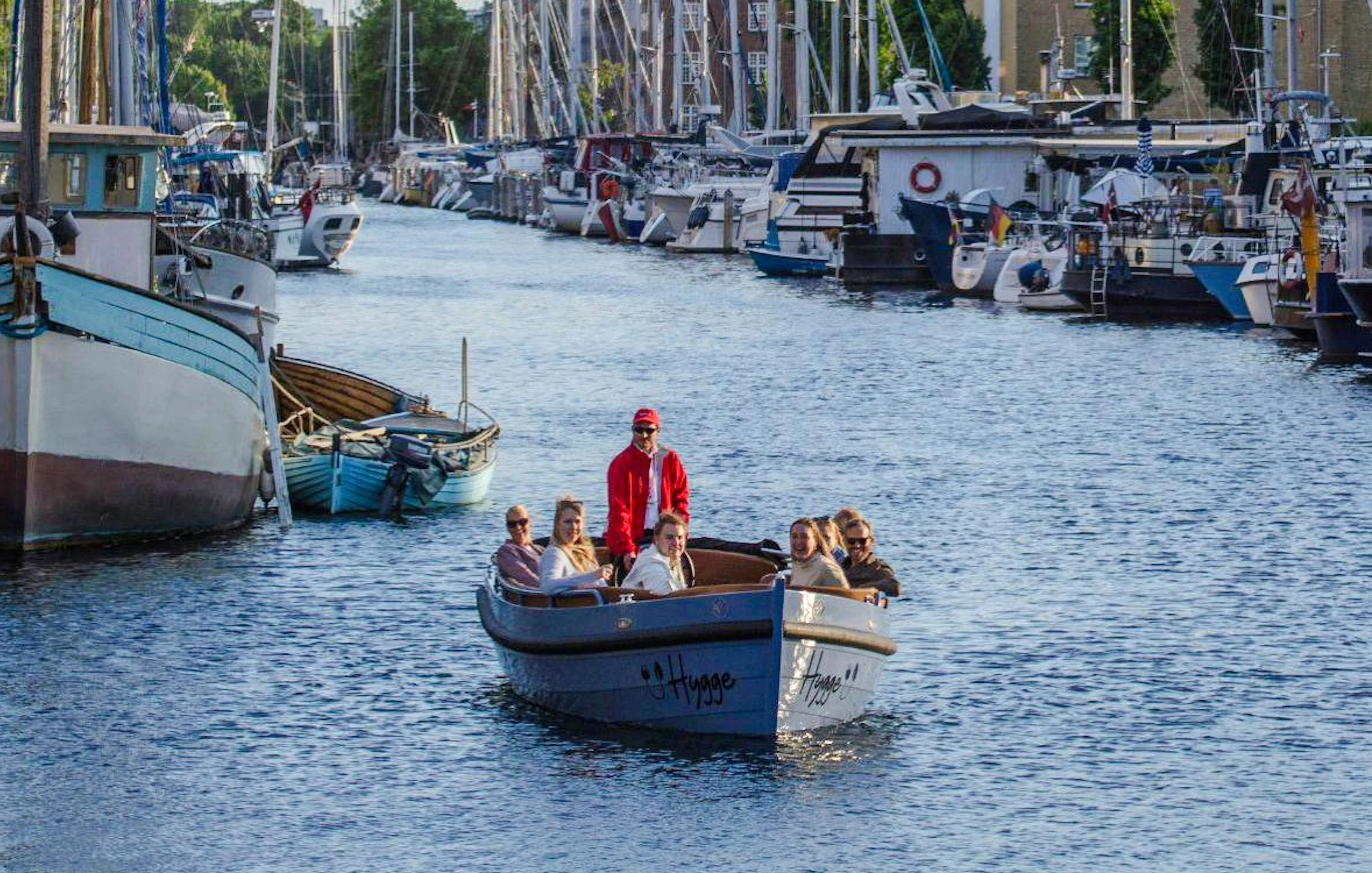 Guests on a guided boat tour in Copenhagen harbor.