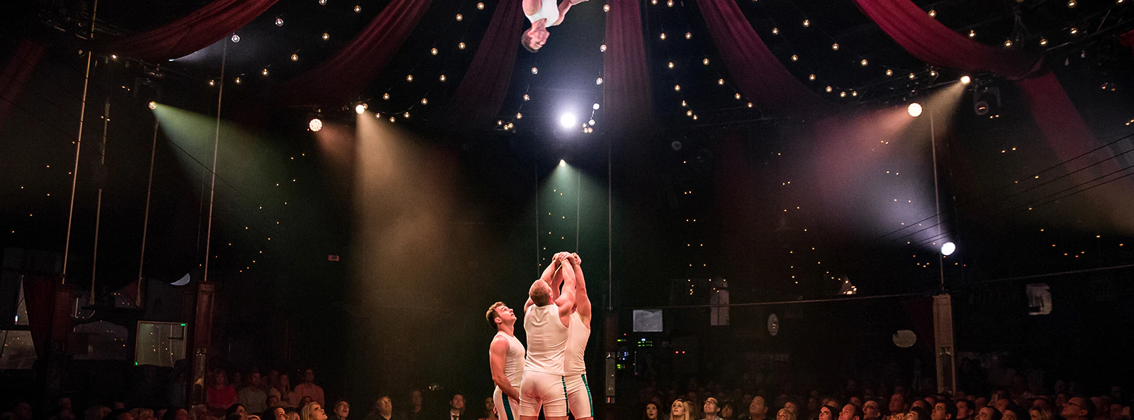 Acrobats performing in a circus tent during the Absinthe show in Las Vegas.