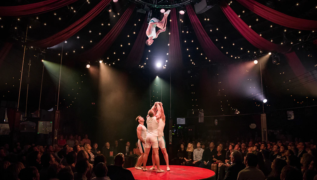 Acrobats performing in a circus tent during the Absinthe show in Las Vegas.