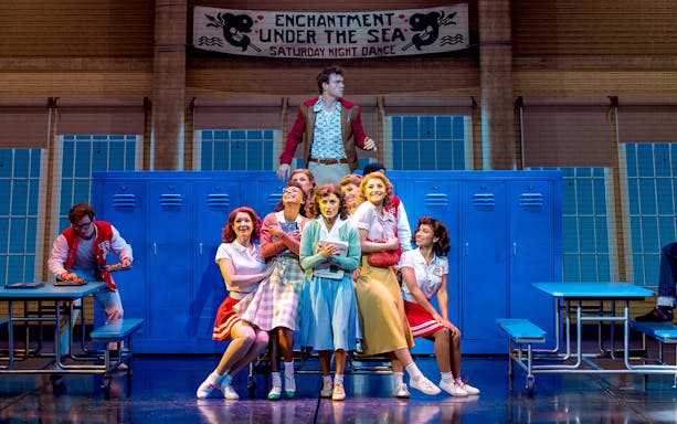 Cast performing "Back to the Future" musical scene at Enchantment Under the Sea dance.