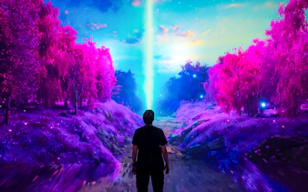 Guests viewing digital art installation at ARTECHOUSE New York.