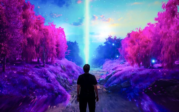 Guests viewing digital art installation at ARTECHOUSE New York.