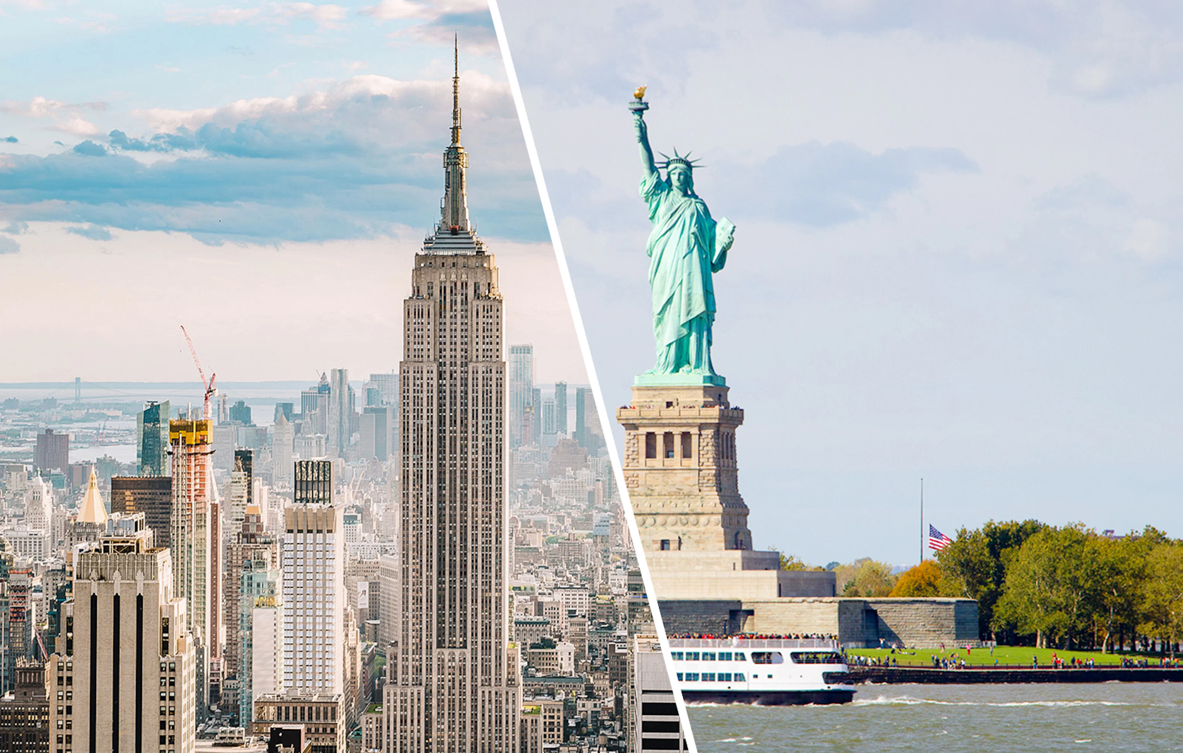 Empire State Building and Statue of Liberty in New York City.