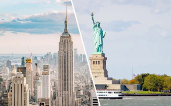 Empire State Building and Statue of Liberty in New York City.