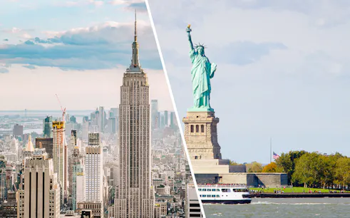 Empire State Building and Statue of Liberty in New York City.