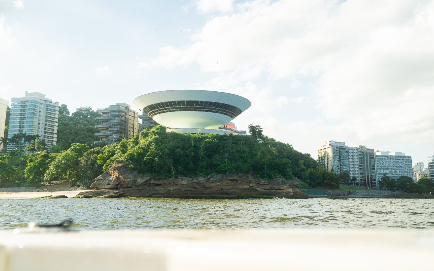 Niterói Contemporary Art Museum viewed from a Rio boat tour.