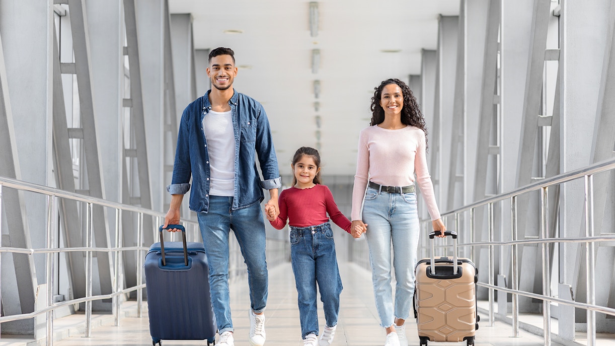 Family exiting the airport terminal - Jewel Changi Airport