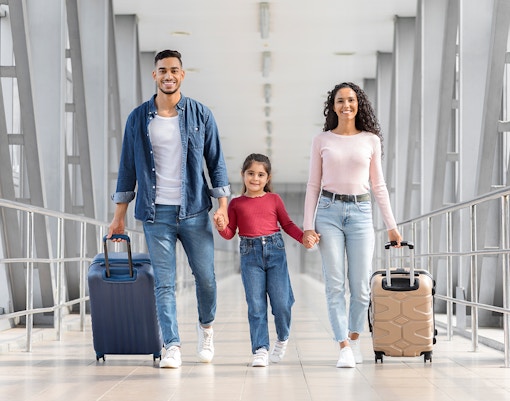 A family exiting an airplane