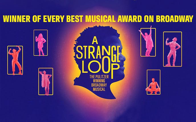 A Strange Loop Broadway musical poster with silhouette and dancers.