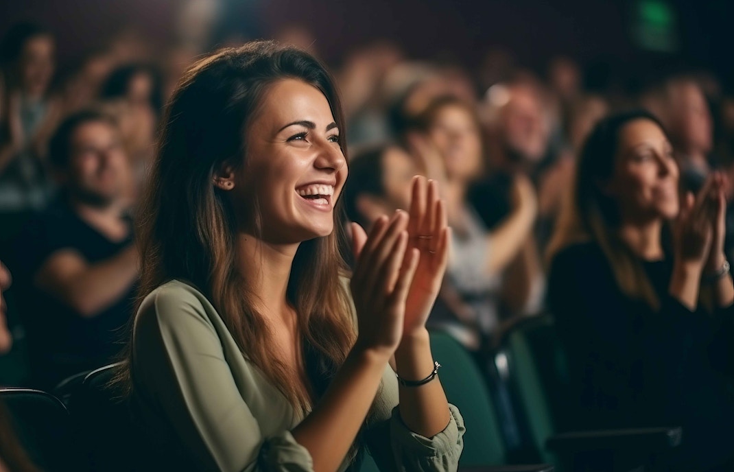 Audience member applauding at a theater event