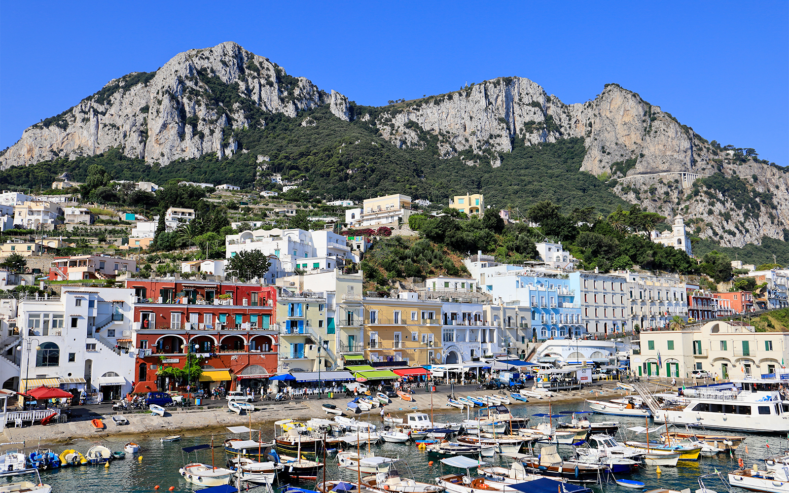 Mount Solaro view overlooking Capri coastline and Mediterranean Sea.