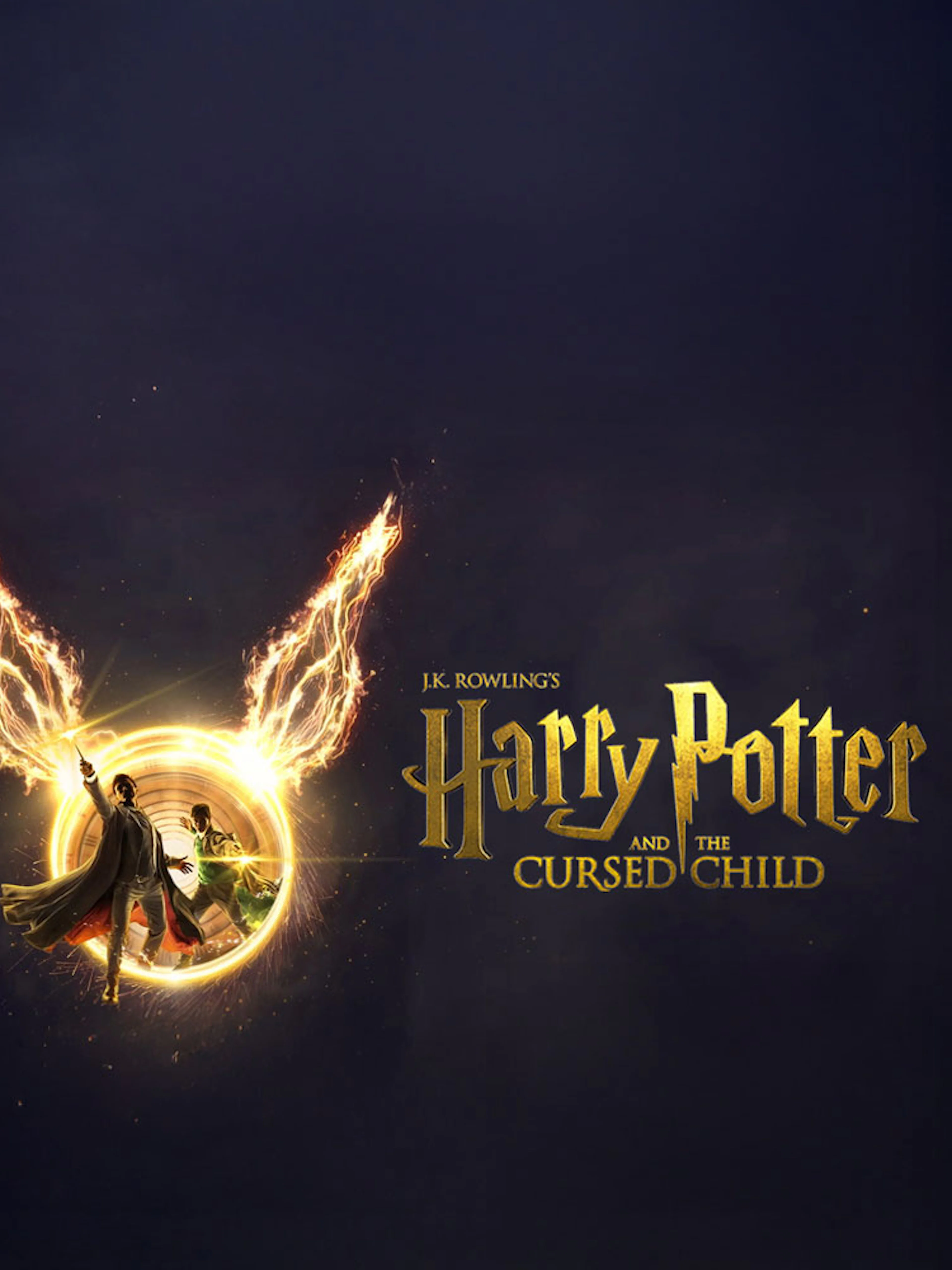 Harry Potter and the Cursed Child logo with magical elements.