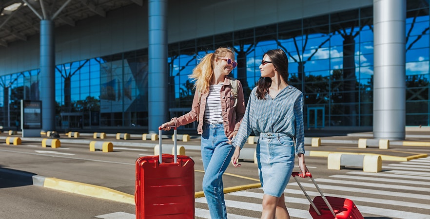 girls crossing the road