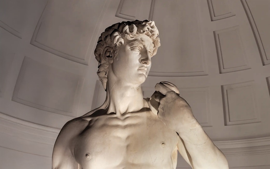 David statue close-up at Accademia Gallery, Florence.