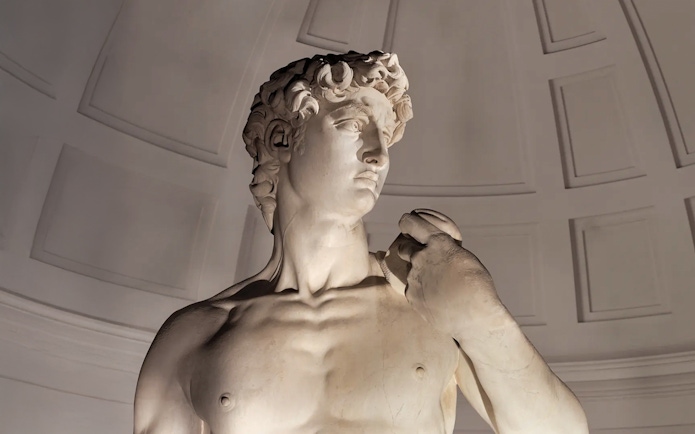 David statue close-up at Accademia Gallery, Florence.