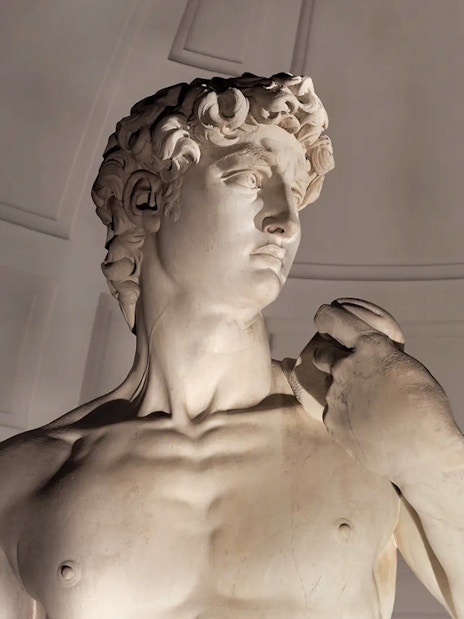 David statue close-up at Accademia Gallery, Florence.