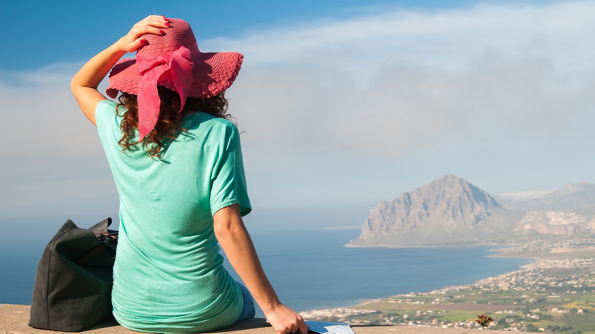 Tourist on Mount Cofano, Erice