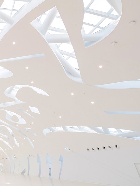 Futuristic interior of Museum of The Future in Dubai with unique architectural design.