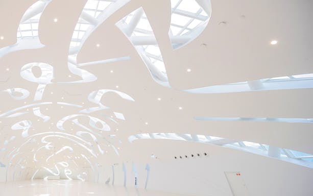 Futuristic interior of Museum of The Future in Dubai with unique architectural design.