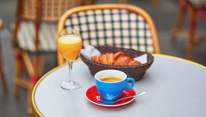 Clasic French Brekfast consisiting of Croissant and Coffee