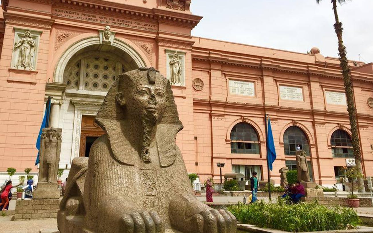 Sphinx statue in front of the Egyptian Museum, Cairo.