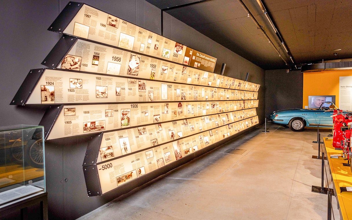 Timeline of road transportation history at Swiss Museum of Transport, Lucerne.