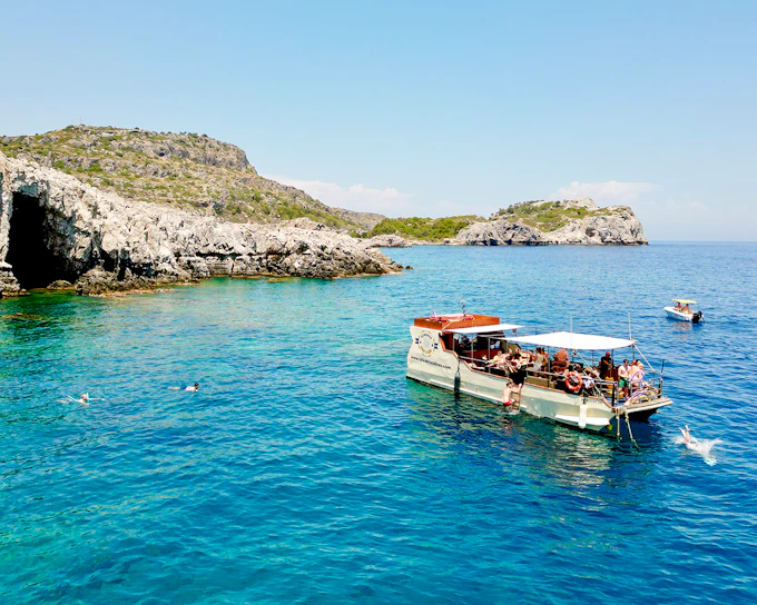 Rhodes: All-Inclusive 3-Hour Catamaran Cruise to Anthony Quinn, Ladiko & Caves