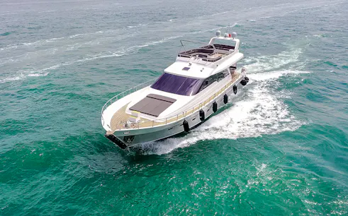 Luxury yacht cruising on the Bosphorus, Istanbul.