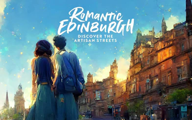 Couple exploring historic streets of Edinburgh during a self-guided city game.