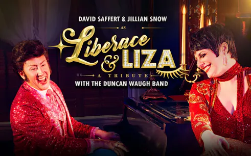 Tribute show poster for Liberace & Liza with the Duncan Waugh Band, Westend.
