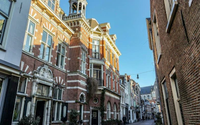 Historic architecture on a street in Haarlem during a walking tour.