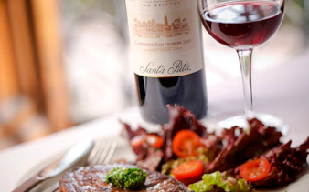 Santa Rita wine with steak and salad, part of vineyard tour lunch in Santiago.