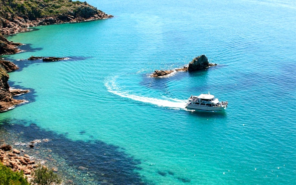 Cruise boat on Cape Woolamai coastline, Phillip Island.