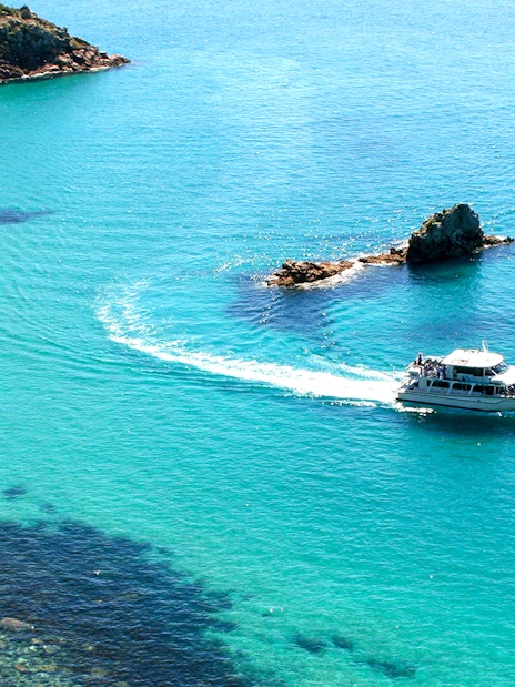 Cruise boat on Cape Woolamai coastline, Phillip Island.