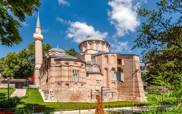 Kariye Mosque in Istanbul with its historic architecture and minaret.