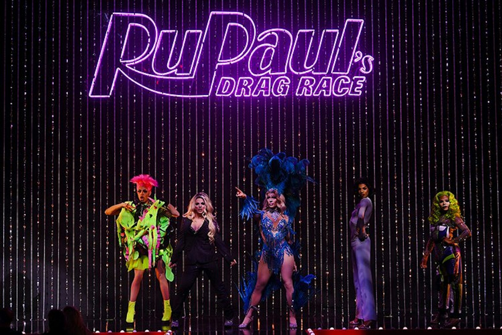 Drag performers on stage at RuPaul's Drag Race LIVE! show in Las Vegas.