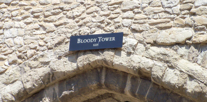 Bloody Tower entrance sign at Tower of London.
