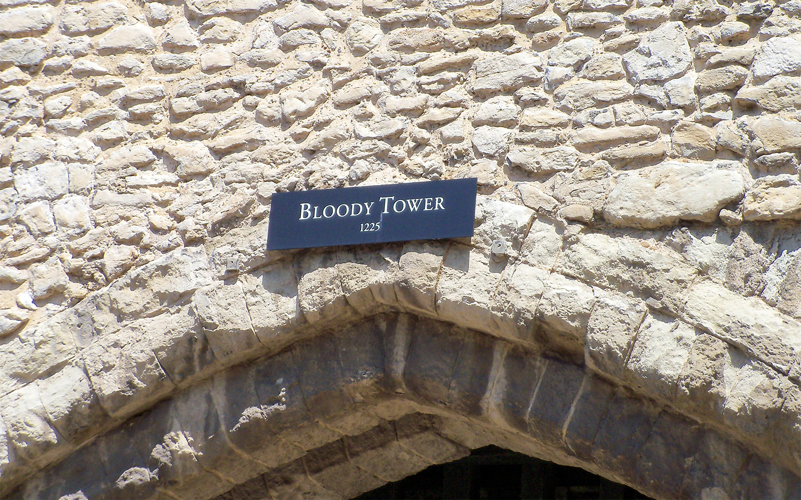 Bloody Tower entrance sign at Tower of London.