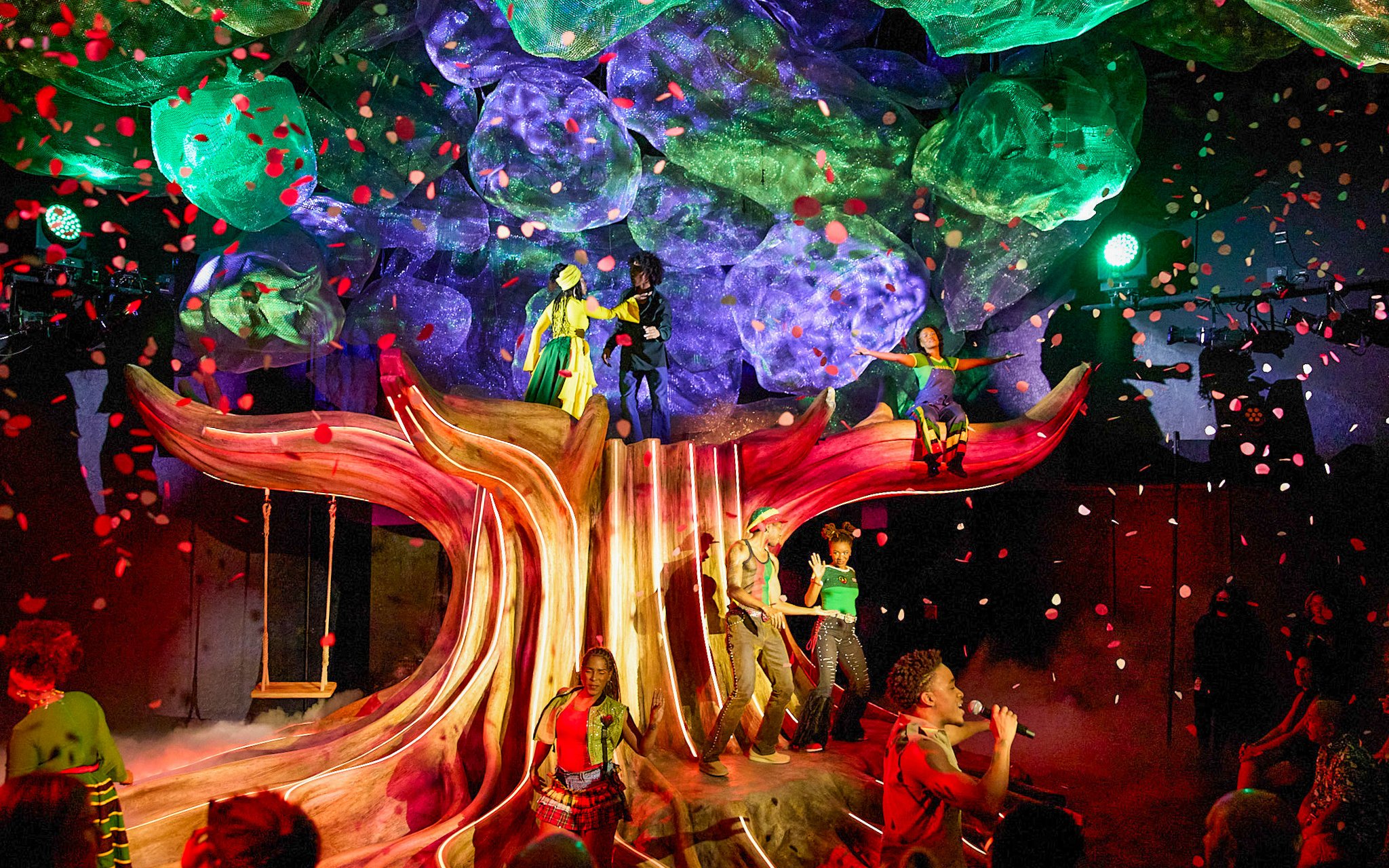 Stage performance at Bob Marley The Show in Vegas with vibrant set and performers.