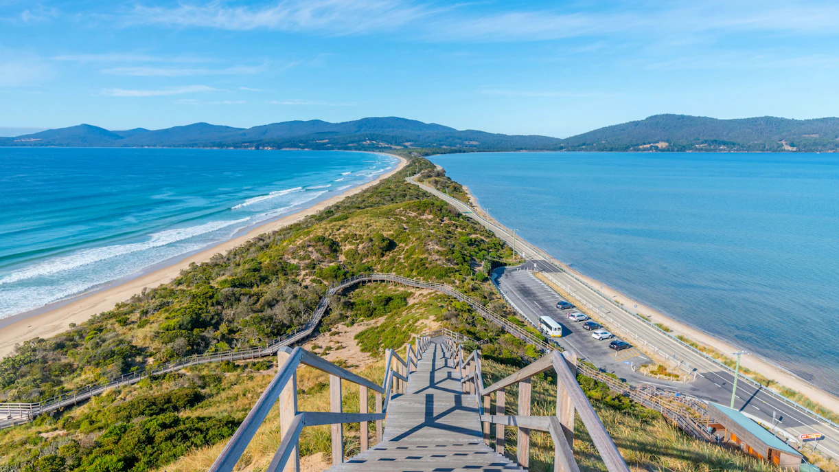 Bruny Island Neck view with ocean and beach in Tasmania, Australia.