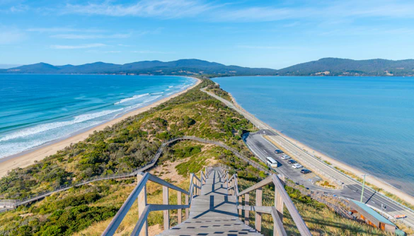 Bruny Island Neck view with ocean and beach in Tasmania, Australia.