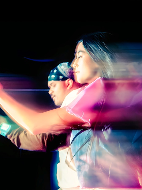 Participants in motion at Squid Games experience, London.