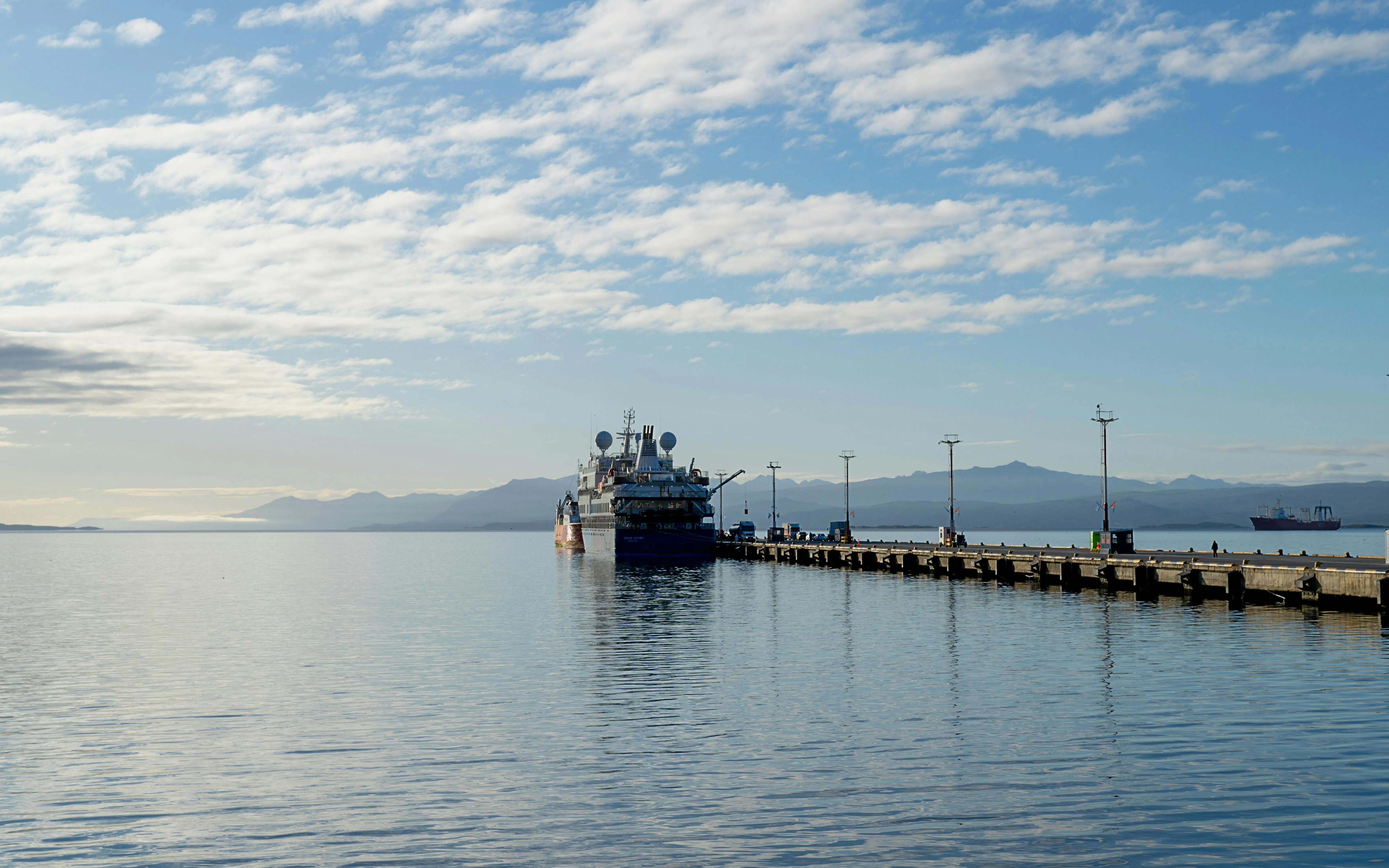 Cruise ship docked at Martillo Island in the Beagle Channel, near Ushuaia, Argentina.