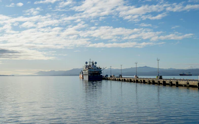 Cruise ship docked at Martillo Island in the Beagle Channel, near Ushuaia, Argentina.