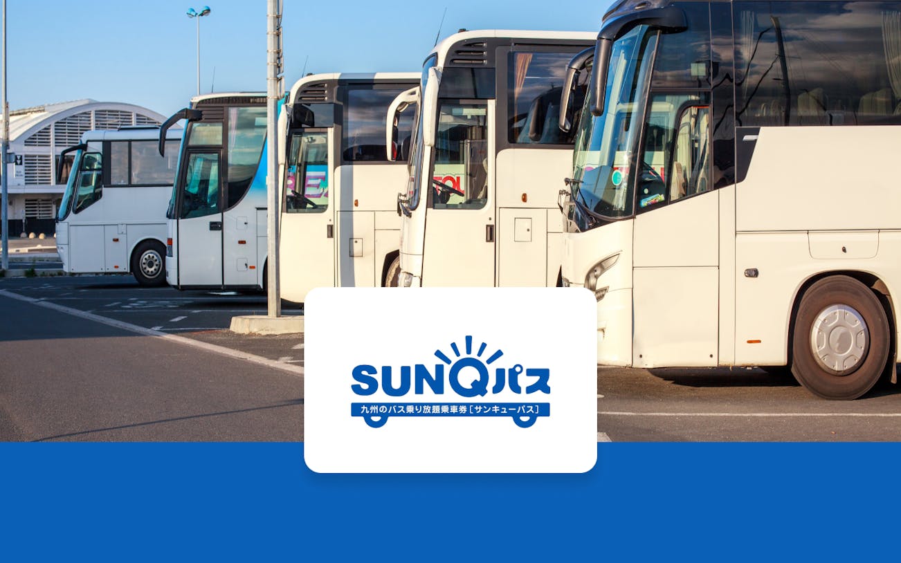 Multiple buses parked at a station with SunQ Pass signage visible.