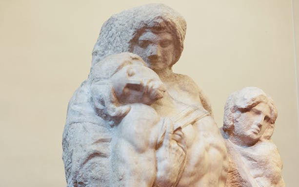 Marble sculpture of Michelangelo's unfinished "Pietà" in Accademia Gallery, Florence.