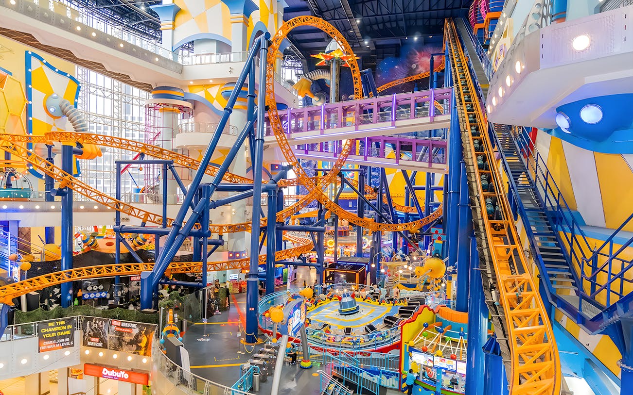 Roller coaster and rides inside Berjaya Times Square Theme Park, Kuala Lumpur.